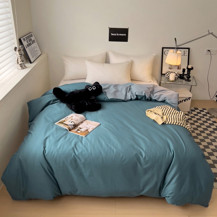91家纺网 家纺一手货源 找家纺 恩泽家纺 2024新款全棉13372纯色双拼系列单被套 宝蓝+月白兰