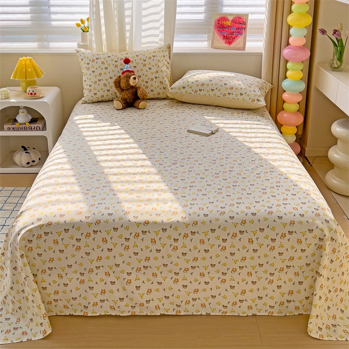 91家纺网 家纺一手货源 找家纺 名兮家居 2024新款小清新全棉单品床单 花与熊