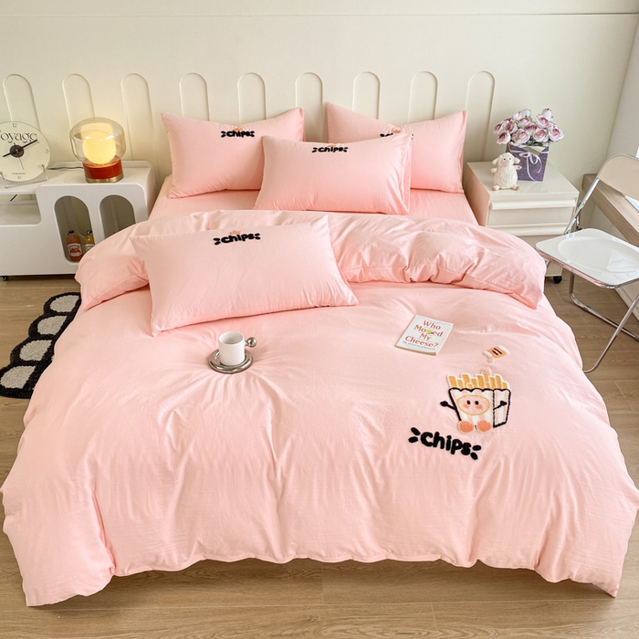 91家纺网 家纺一手货源 找家纺 优迈 2024新款超柔磨毛水洗棉毛巾绣四件套系列（专版） 薯条