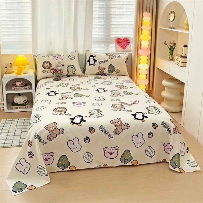 91家纺网 家纺一手货源 找家纺 名兮家居 2024新款小清新全棉单品床单 动物世界