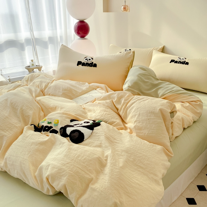 91家纺网 家纺一手货源 找家纺 （总）优迈 2024新款超柔磨毛水洗棉毛巾绣纯色四件套系列-风格二