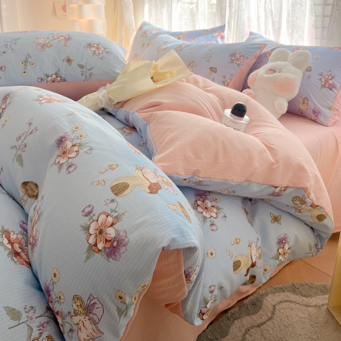 91家纺网 家纺一手货源 找家纺 玉海棠家纺 2024新款泡泡云朵棉四件套 花仙子