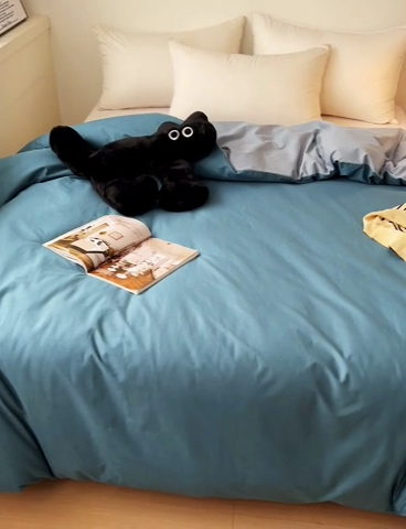 91家纺网 家纺一手货源 找家纺 恩泽家纺 2024新款全棉13372纯色双拼系列单被套 宝蓝+月白兰