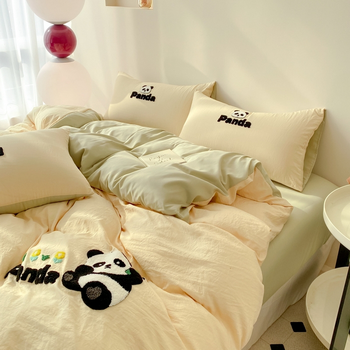 91家纺网 家纺一手货源 找家纺 （总）优迈 2024新款超柔磨毛水洗棉毛巾绣纯色四件套系列-风格二