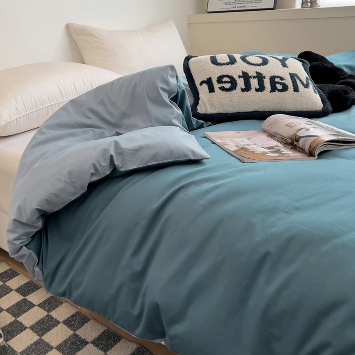 91家纺网 家纺一手货源 找家纺 恩泽家纺 2024新款全棉13372纯色双拼系列单被套 宝蓝+月白兰