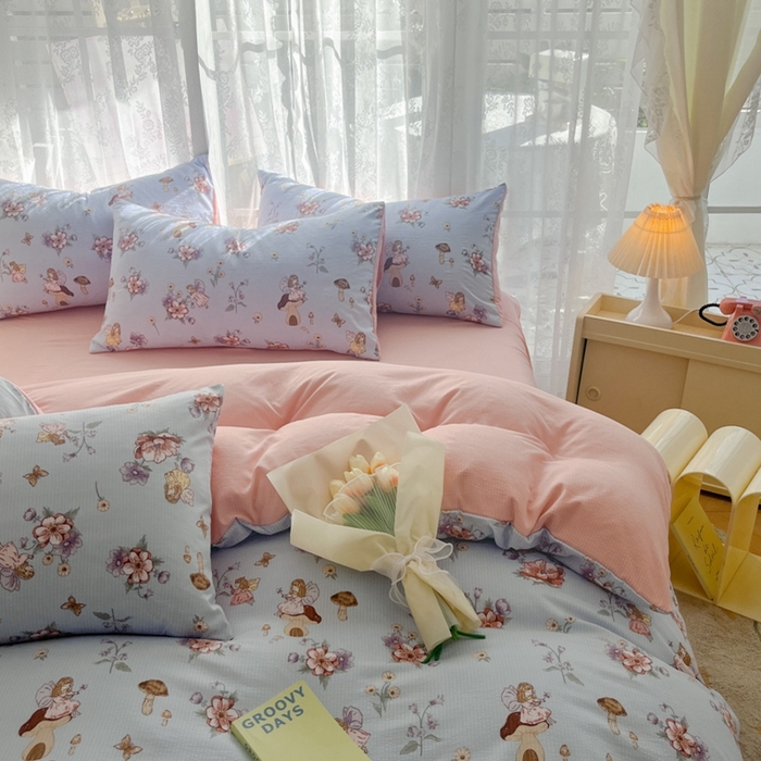 91家纺网 家纺一手货源 找家纺 玉海棠家纺 2024新款泡泡云朵棉四件套 花仙子