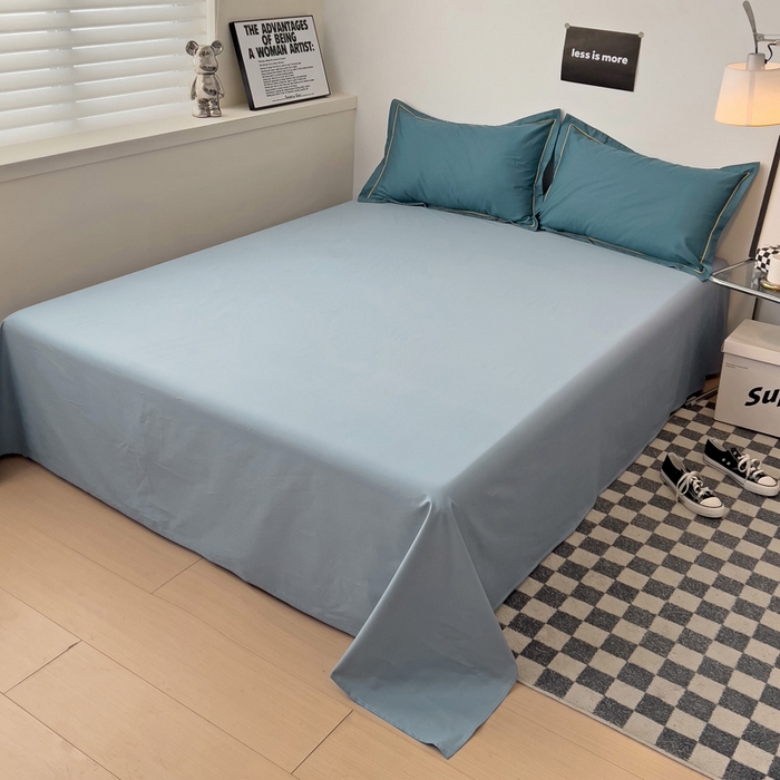 91家纺网 家纺一手货源 找家纺 恩泽家纺 2024新款全棉13372纯色双拼系列四件套 宝蓝+月白兰