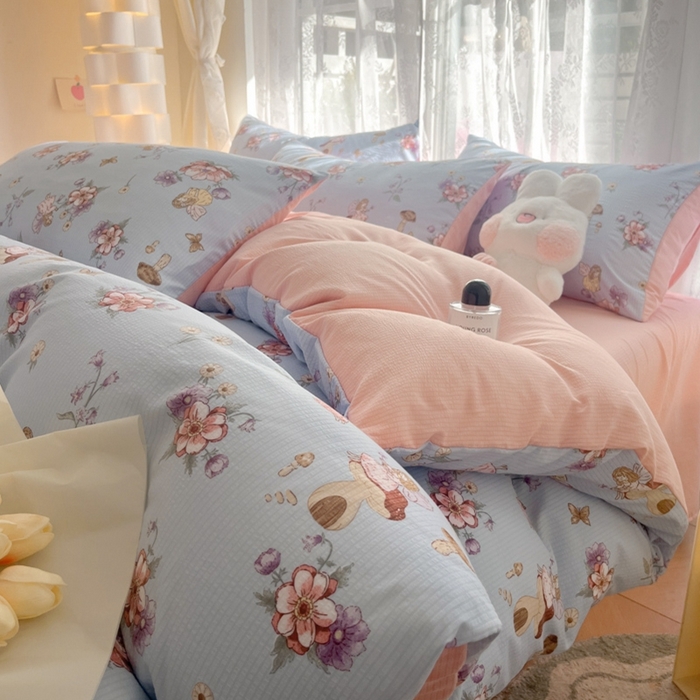 91家纺网 家纺一手货源 找家纺 玉海棠家纺 2024新款泡泡云朵棉四件套 花仙子