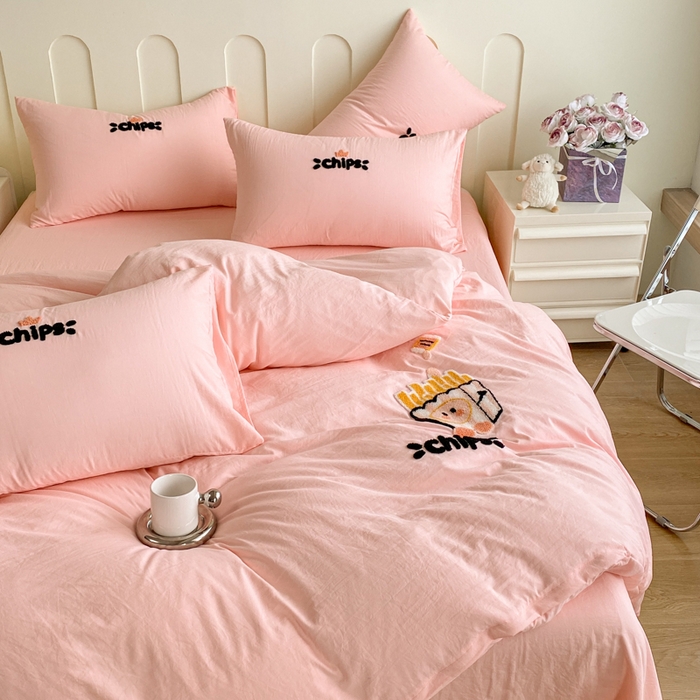 91家纺网 家纺一手货源 找家纺 优迈 2024新款超柔磨毛水洗棉毛巾绣四件套系列（专版） 薯条