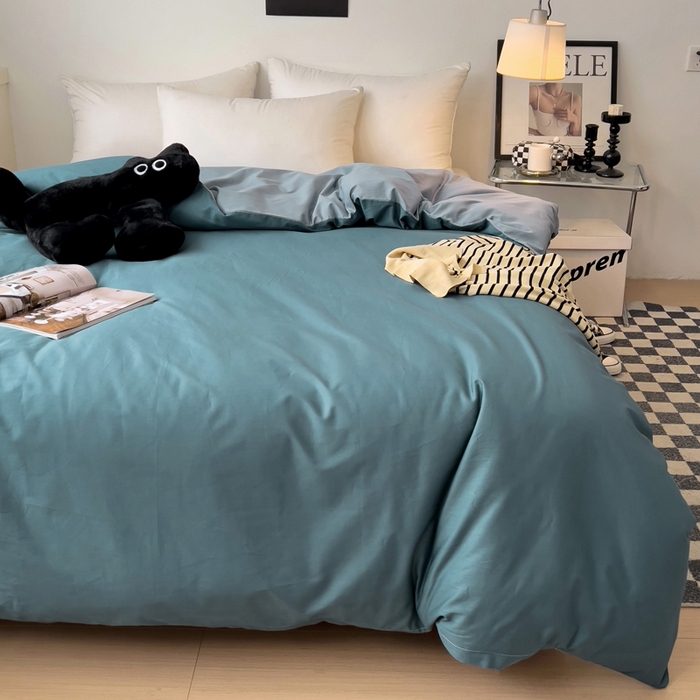 91家纺网 家纺一手货源 找家纺 恩泽家纺 2024新款全棉13372纯色双拼系列单被套 宝蓝+月白兰