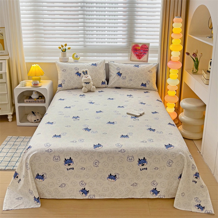 91家纺网 家纺一手货源 找家纺 名兮家居 2024新款小清新全棉单品床单 龙宝宝-蓝