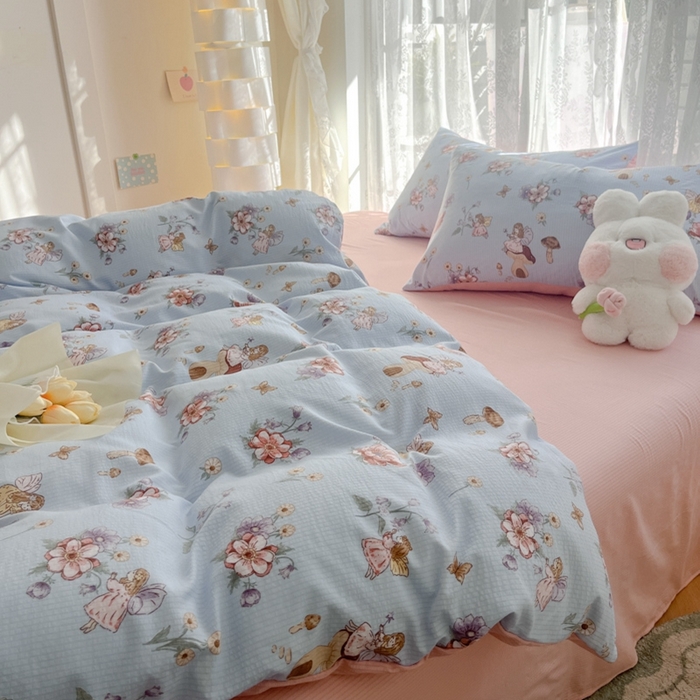 91家纺网 家纺一手货源 找家纺 玉海棠家纺 2024新款泡泡云朵棉四件套 花仙子