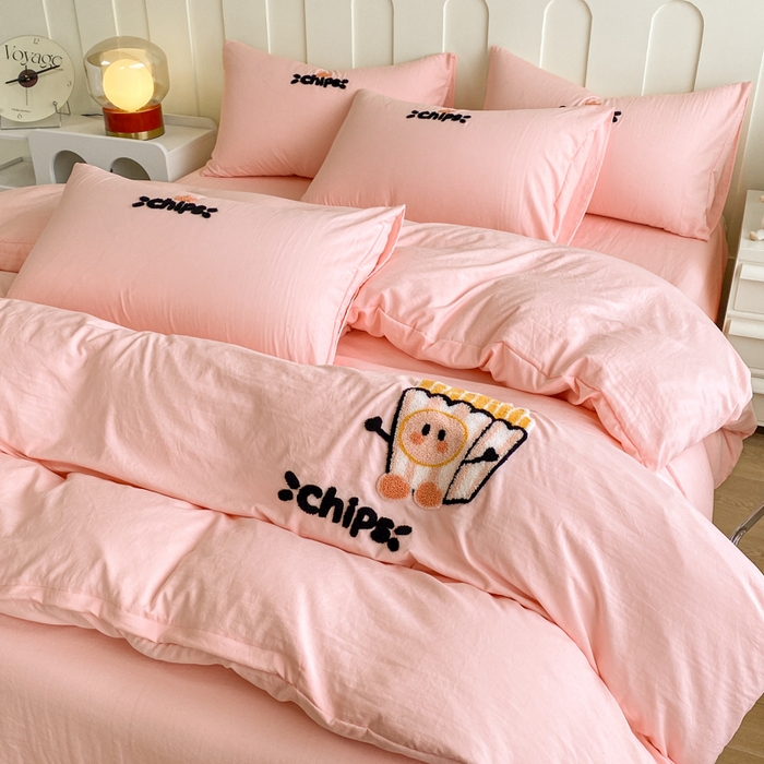 91家纺网 家纺一手货源 找家纺 优迈 2024新款超柔磨毛水洗棉毛巾绣四件套系列（专版） 薯条