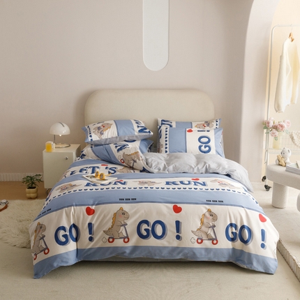 91家纺网 家纺一手货源 找家纺 卡巴伦家纺 2024新款全棉萌宠四件套 恐龙先生