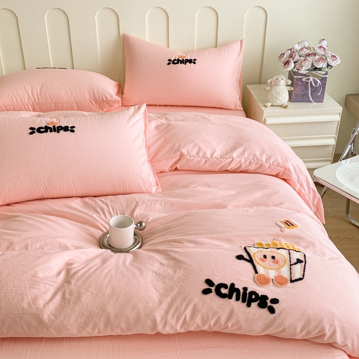 91家纺网 家纺一手货源 找家纺 优迈 2024新款超柔磨毛水洗棉毛巾绣四件套系列（专版） 薯条