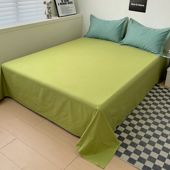 91家纺网 家纺一手货源 找家纺 恩泽家纺 2026新款全棉13372纯色双拼系列四件套 灰绿+果绿