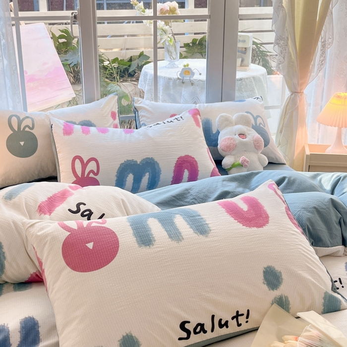 91家纺网 家纺一手货源 找家纺 玉海棠家纺 2024新款泡泡云朵棉四件套 七彩兔