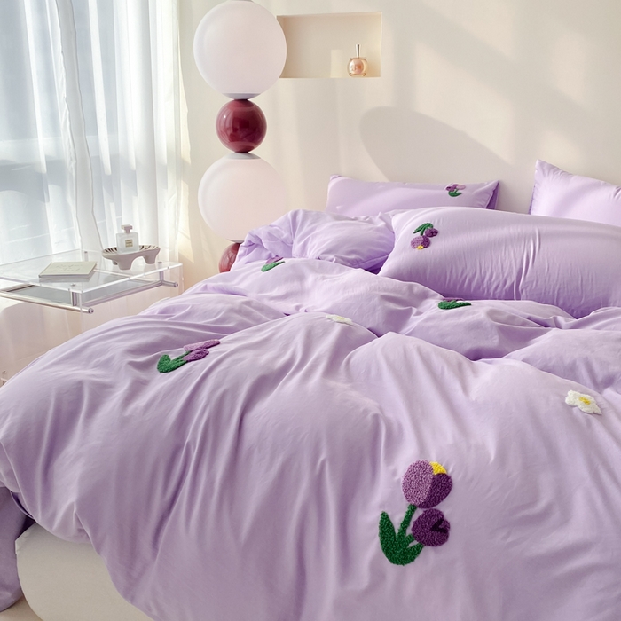 91家纺网 家纺一手货源 找家纺 优迈 2024新款超柔磨毛水洗棉毛巾绣四件套系列-风格二 郁金香