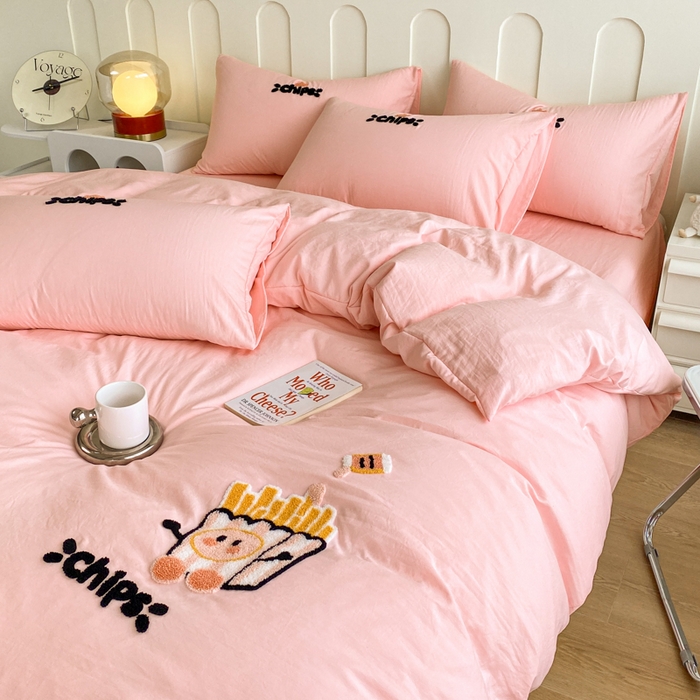 91家纺网 家纺一手货源 找家纺 优迈 2024新款超柔磨毛水洗棉毛巾绣四件套系列（专版） 薯条