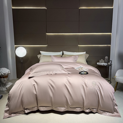 91家纺网 家纺一手货源 找家纺 淼铭家纺 2025新款长绒棉绣花四件套-奈罗系列 奈罗-豆沙