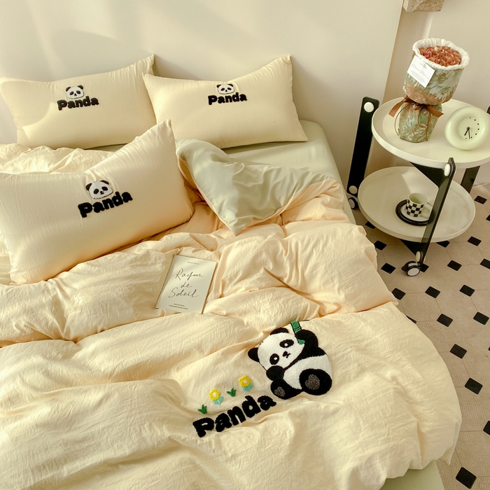 91家纺网 家纺一手货源 找家纺 （总）优迈 2024新款超柔磨毛水洗棉毛巾绣纯色四件套系列-风格二