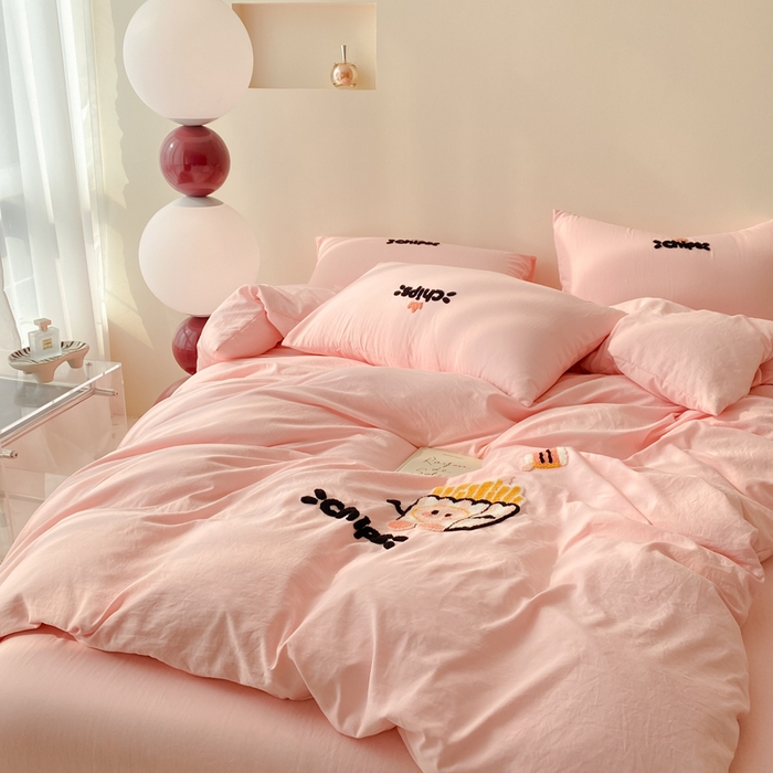 91家纺网 家纺一手货源 找家纺 优迈 2024新款超柔磨毛水洗棉毛巾绣四件套系列-风格二 薯条