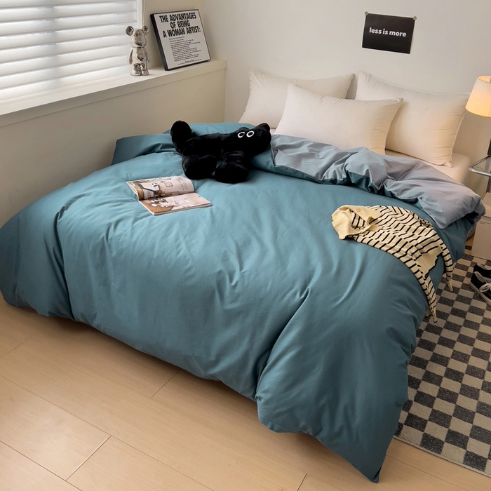 91家纺网 家纺一手货源 找家纺 恩泽家纺 2024新款全棉13372纯色双拼系列单被套 宝蓝+月白兰