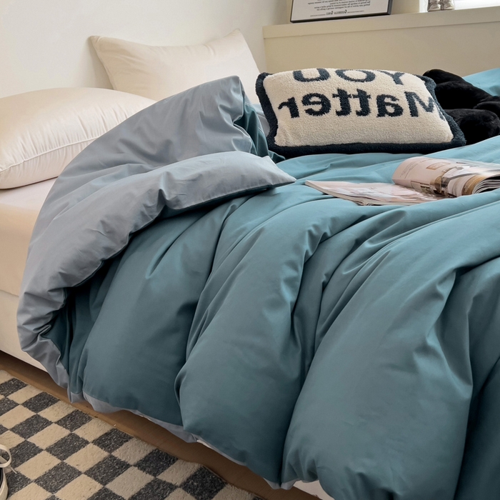91家纺网 家纺一手货源 找家纺 恩泽家纺 2024新款全棉13372纯色双拼系列单被套 宝蓝+月白兰