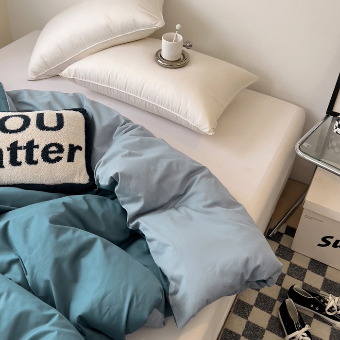 91家纺网 家纺一手货源 找家纺 恩泽家纺 2024新款全棉13372纯色双拼系列单被套 宝蓝+月白兰