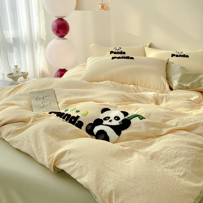 91家纺网 家纺一手货源 找家纺 （总）优迈 2024新款超柔磨毛水洗棉毛巾绣纯色四件套系列-风格二