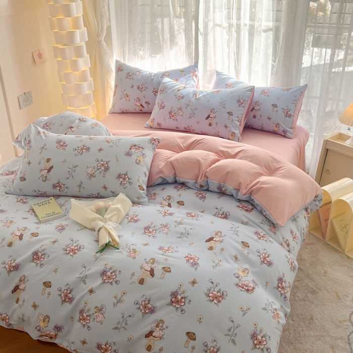 91家纺网 家纺一手货源 找家纺 玉海棠家纺 2024新款泡泡云朵棉四件套 花仙子