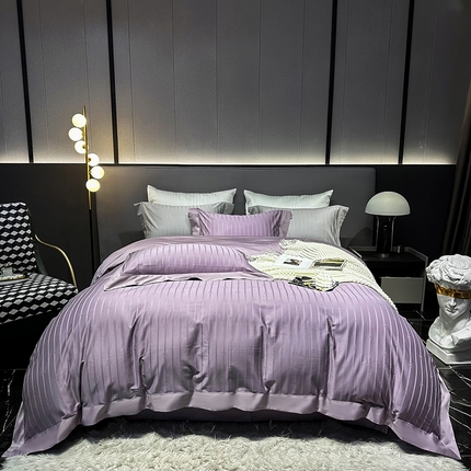 91家纺网 家纺一手货源 找家纺 淼铭家纺 2025新款打空工艺长绒棉提花四件套 芬妮-罗兰紫