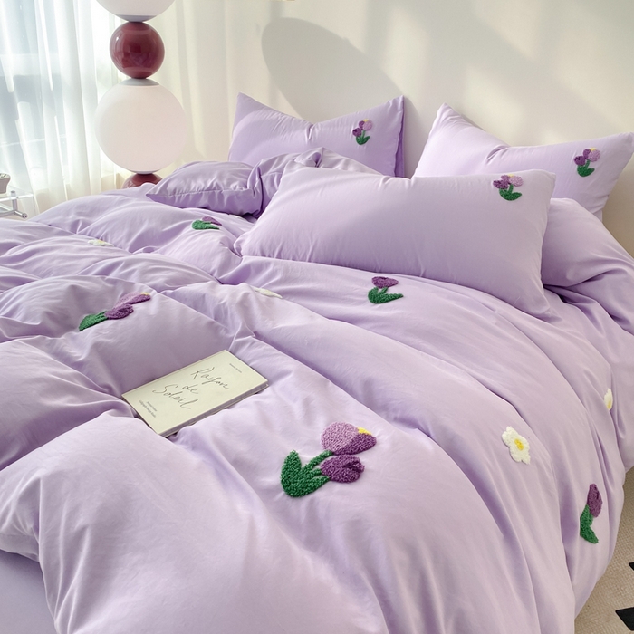 91家纺网 家纺一手货源 找家纺 优迈 2024新款超柔磨毛水洗棉毛巾绣四件套系列-风格二 郁金香