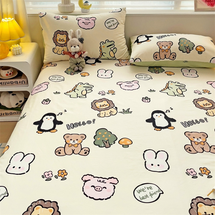 91家纺网 家纺一手货源 找家纺 名兮家居 2024新款小清新全棉单品床单 动物世界