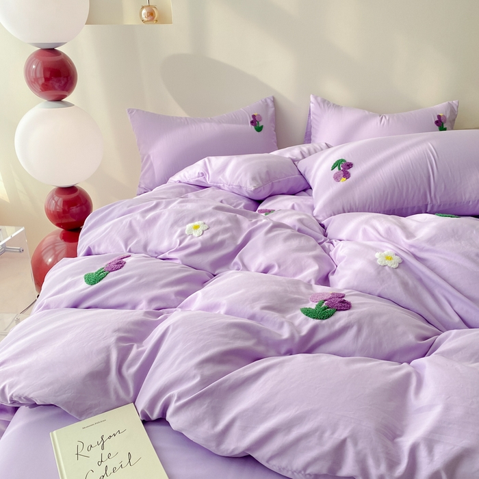 91家纺网 家纺一手货源 找家纺 优迈 2024新款超柔磨毛水洗棉毛巾绣四件套系列-风格二 郁金香