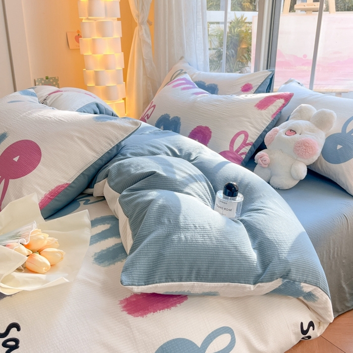 91家纺网 家纺一手货源 找家纺 玉海棠家纺 2024新款泡泡云朵棉四件套 七彩兔