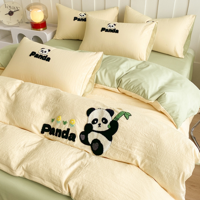 91家纺网 家纺一手货源 找家纺 优迈 2024新款超柔磨毛水洗棉毛巾绣四件套系列（专版） 熊猫