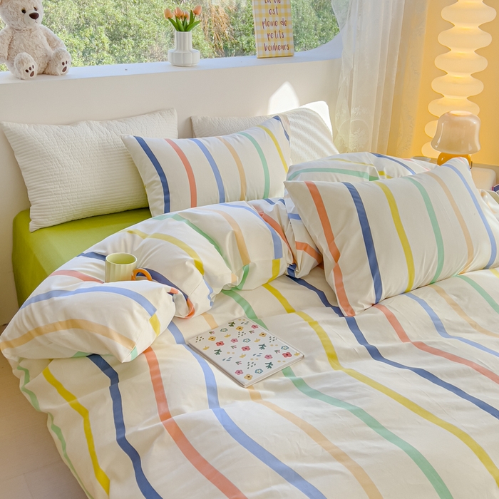 91家纺网 家纺一手货源 找家纺 感遇家纺 2024春夏新品全棉卡通印花四件套-第一批 快乐条纹