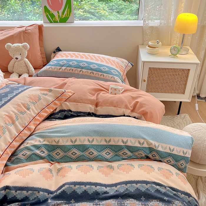 91家纺网 家纺一手货源 找家纺 宜家坊 2024新款ins小清新磨毛印花四件套 国际米兰