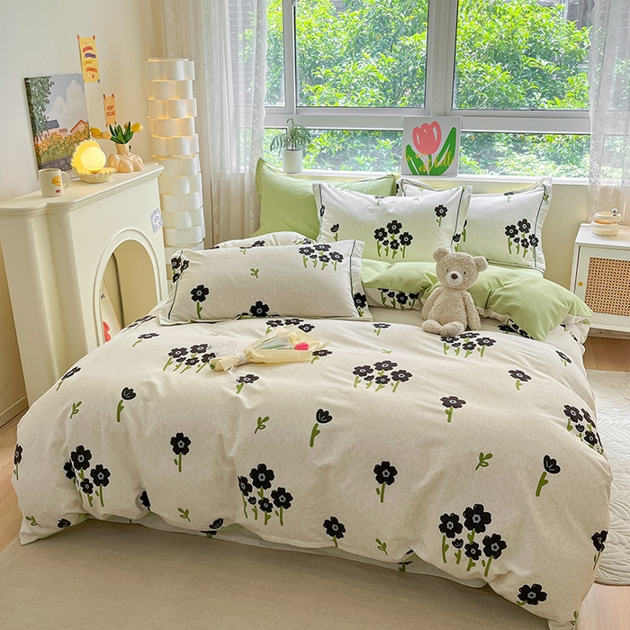 91家纺网 家纺一手货源 找家纺 宜家坊 2024新款ins小清新磨毛印花四件套 墨玉