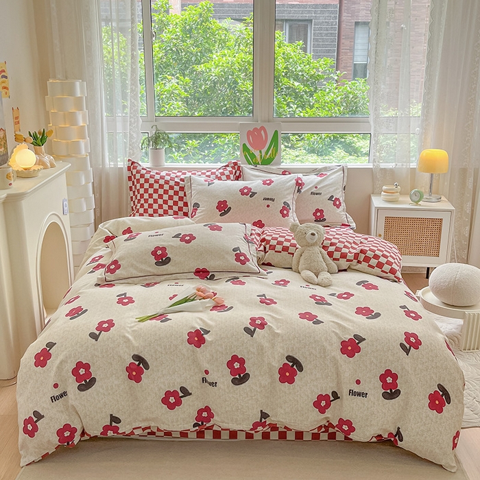 91家纺网 家纺一手货源 找家纺 宜家坊 2024新款ins小清新磨毛印花四件套 梦里花