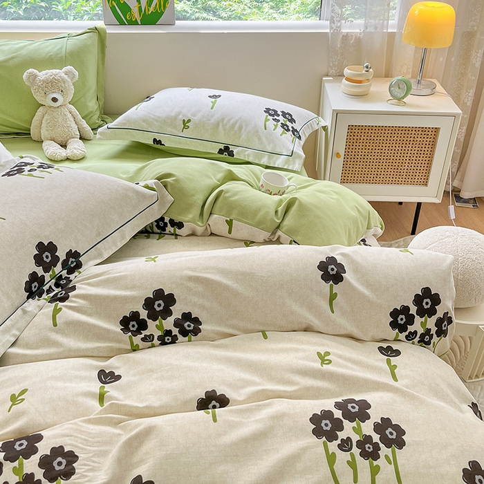 91家纺网 家纺一手货源 找家纺 宜家坊 2024新款ins小清新磨毛印花四件套 墨玉