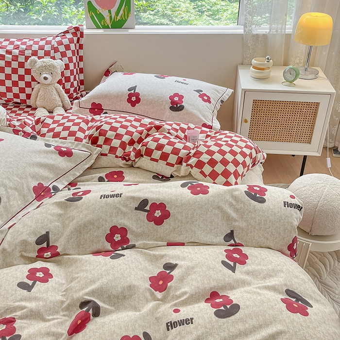 91家纺网 家纺一手货源 找家纺 宜家坊 2024新款ins小清新磨毛印花四件套 梦里花