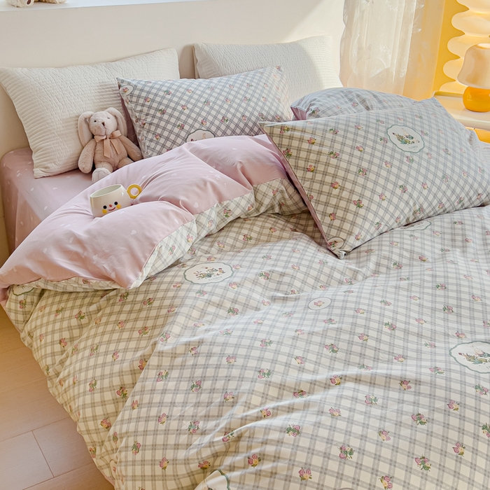 91家纺网 家纺一手货源 找家纺 感遇家纺 2024春夏新品全棉卡通印花四件套-第一批 田园小兔