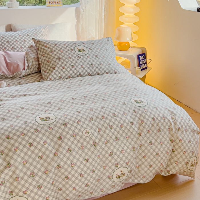 91家纺网 家纺一手货源 找家纺 感遇家纺 2024春夏新品全棉卡通印花四件套-第一批 田园小兔