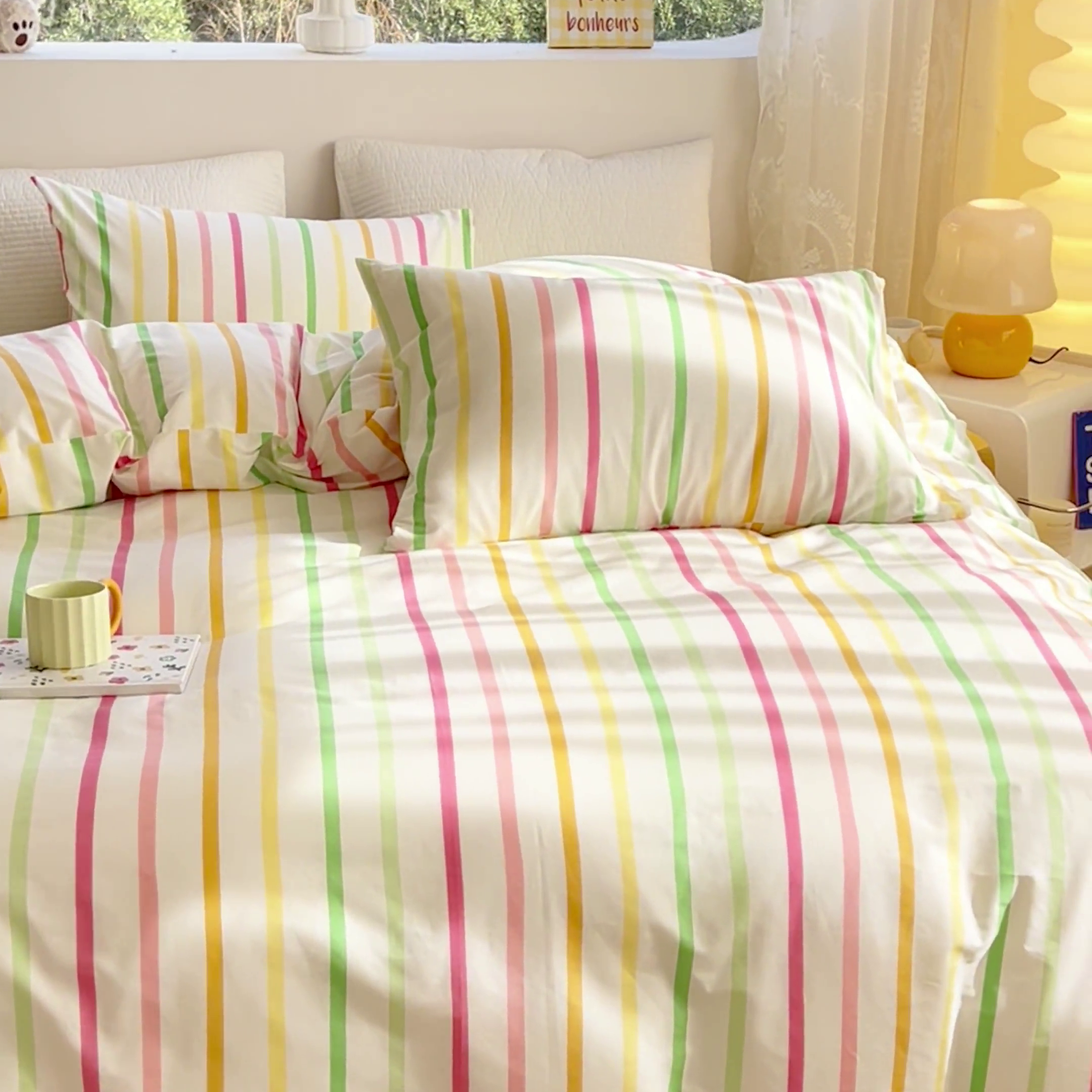 91家纺网 家纺一手货源 找家纺 感遇家纺 2024春夏新品全棉卡通印花四件套-第一批 彩虹条纹