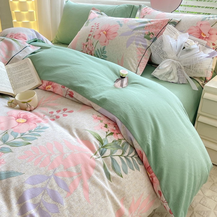 91家纺网 家纺一手货源 找家纺 宜家坊 2024新款ins小清新磨毛印花四件套 蔚然花