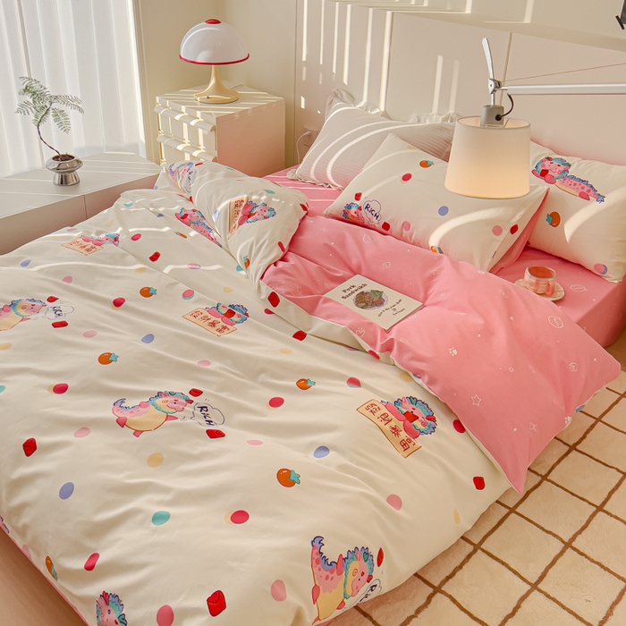 91家纺网 家纺一手货源 找家纺 感遇家纺 2024春夏新品全棉卡通印花四件套-第二批 发财龙