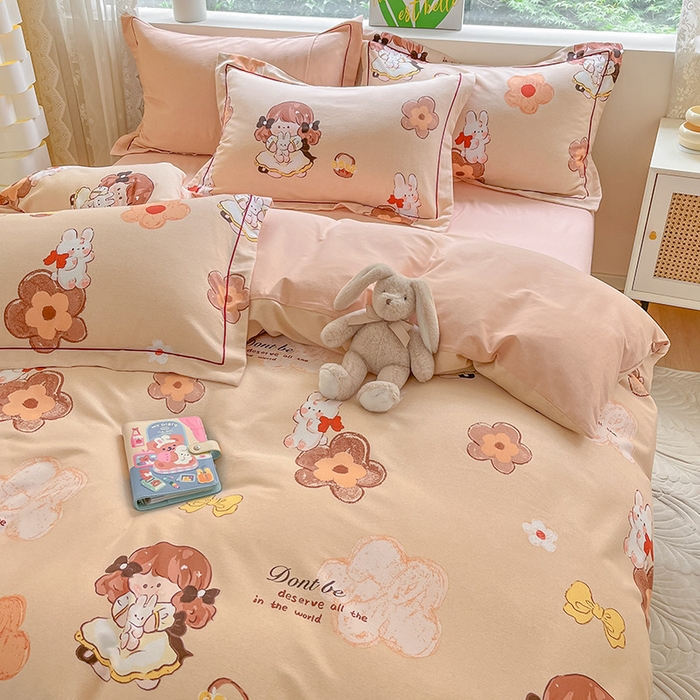 91家纺网 家纺一手货源 找家纺 宜家坊 2024新款ins小清新磨毛印花四件套 花童