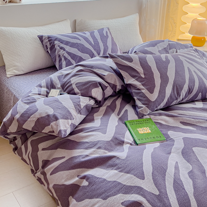 91家纺网 家纺一手货源 找家纺 感遇家纺 2024春夏新品全棉卡通印花四件套-第一批 豹纹紫